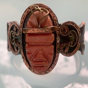 Mexican Carved Resin and Copper Warriorhead Cuff